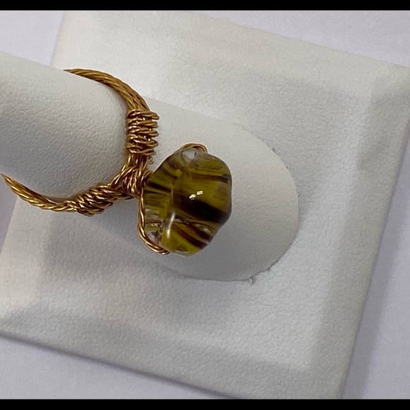 Handmade Yellow and Brown Glass Bead Ring - Picture 8 of 16